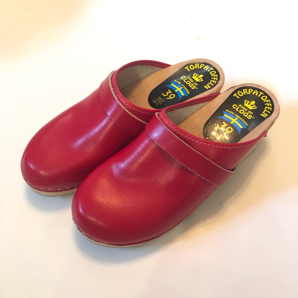 Red Leather Slip-On Clogs for Women